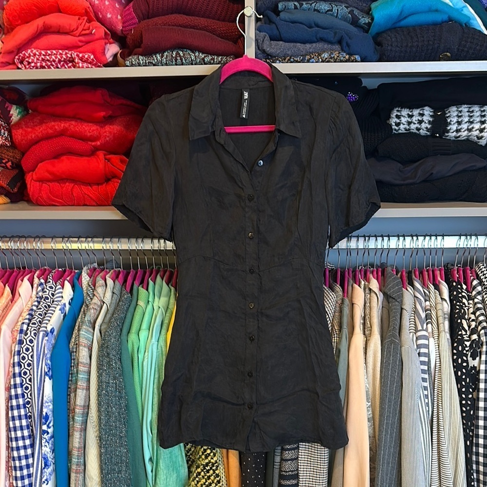 Zara 100% lyocell black button down mini dress size XS